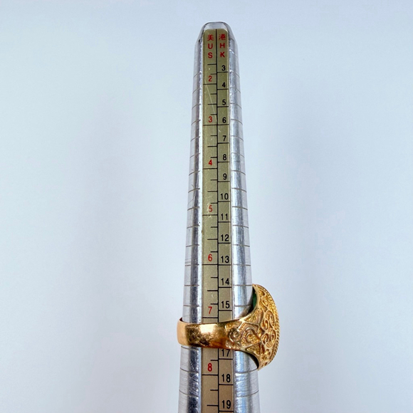 Estate 18K Solid Yellow Gold Mens Natural Jade Signet VTG Antique Scroll Ring - Picture 11 of 12